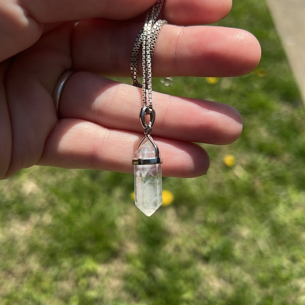 Brand new Blue Needle Quartz Pendant, 925 sterling bail